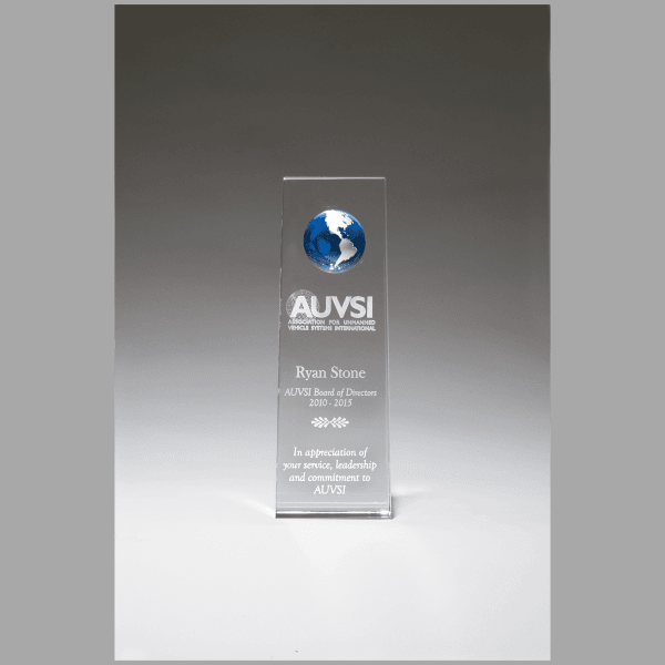2.75" x 8" Crystal Trophy w/ Blue Globe Award – item K9236