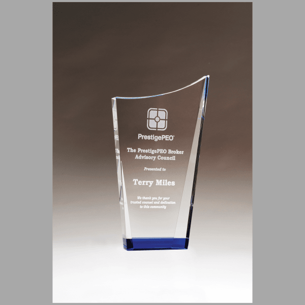 4.875" x 8" Contemporary Series Crystal w/ Blue Award – item K9342