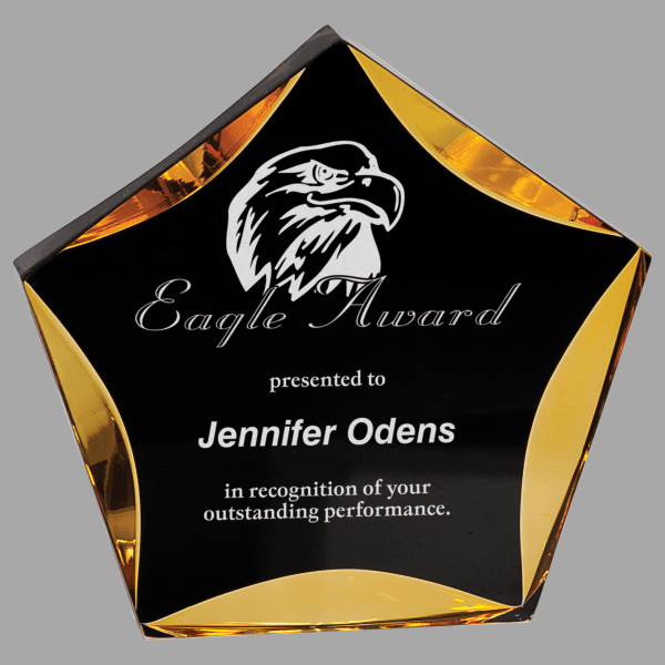 6" Luminary Star,Black/Gold Acrylic Award – item LST6BKG