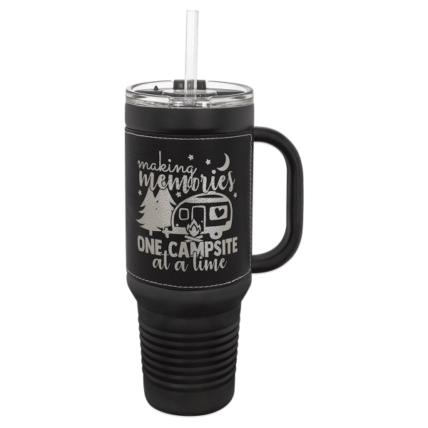 40 oz. Black/Silver Leatherette Travel Mug – item LTM7451