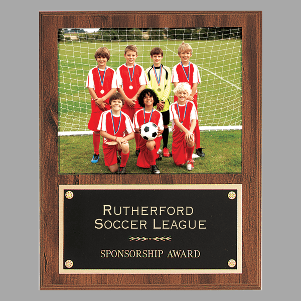 12" x 15" 8" Walnut Photo Plaque w/ Black Plate-Holds x 10" – item P1499
