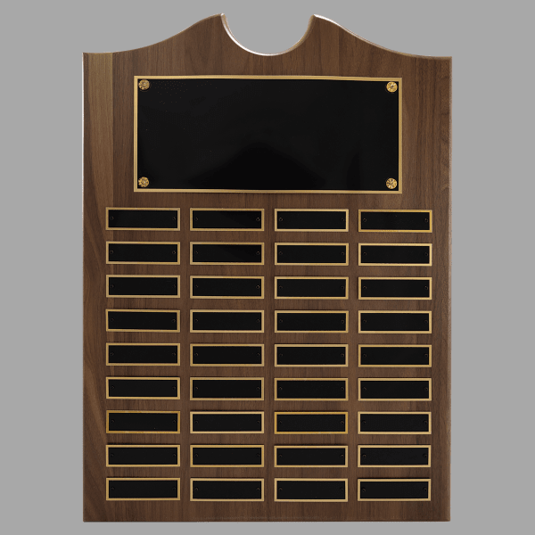 14" x 20" Walnut Roster Plaque w/ 36 Plates – item P1553
