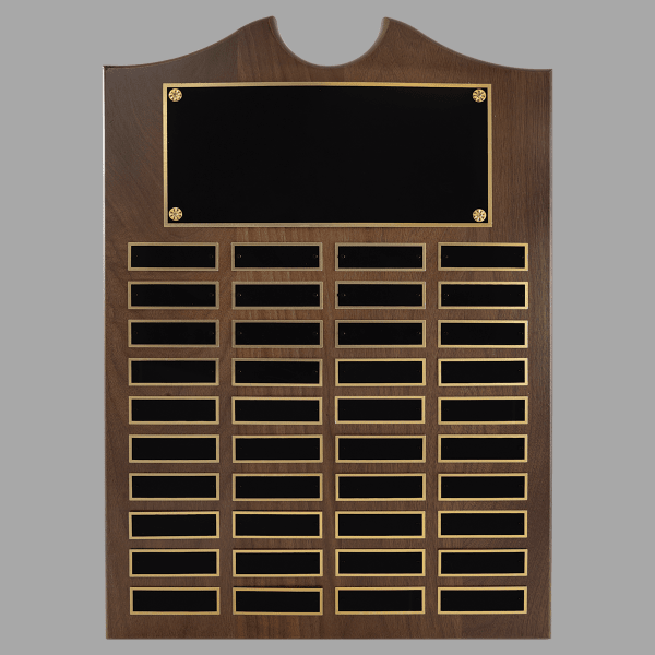 14" x 20" Walnut Roster Plaque w/ 40 Plates – item P1554