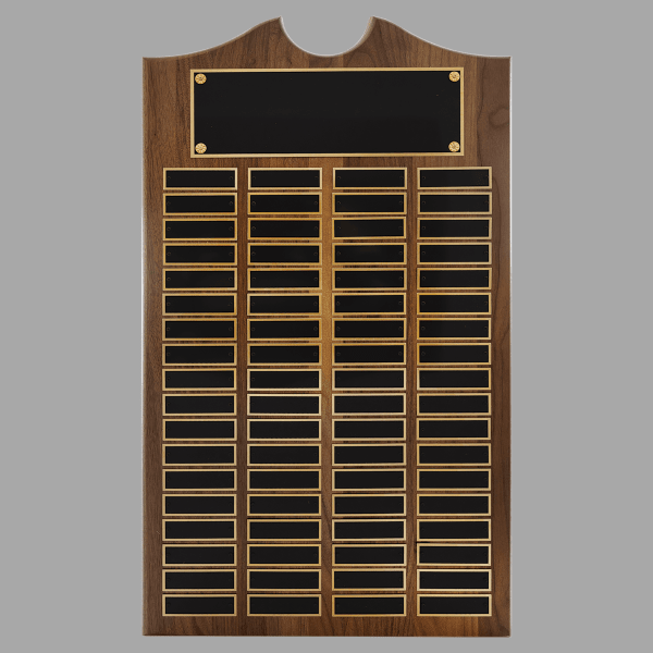 14" x 25" Walnut Roster Plaque w/ 72 Plates – item P1557