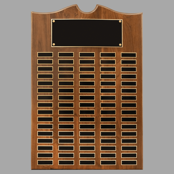 20" x 30" Walnut Roster Plaque w/ 80 Plates – item P1558