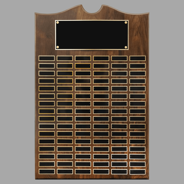 20" x 30" Walnut Roster Plaque w/ 96 Plates – item P1559