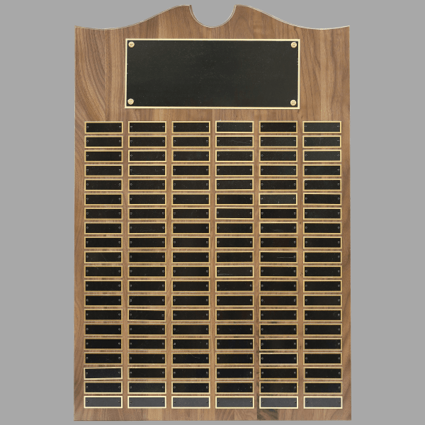 20" x 30" Walnut Roster Plaque w/ 120 Plates – item P1561