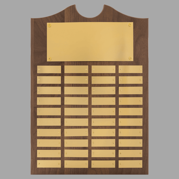14" x 20"/Plates 0.875" x 2.75" Walnut 40 Plate Plaque – item P1574