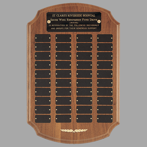 12" x 18"/Plates 1" x 2" Walnut 40 Plate Perpetual Plaque – item P170