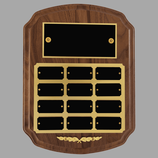 9" x 12"/Plates 1" x 2" Walnut 12 Plate Perpetual Plaque – item P184