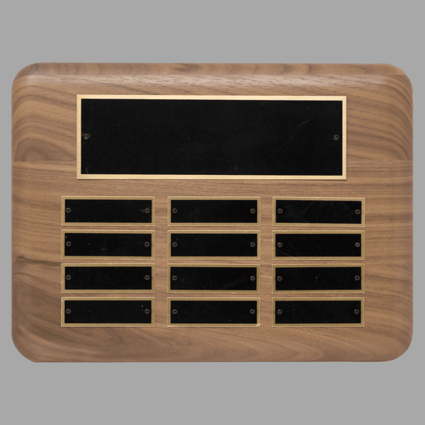 9" x 12"/Plates 0.875" x 2.75" Walnut 12 Plate Plaque – item P2301