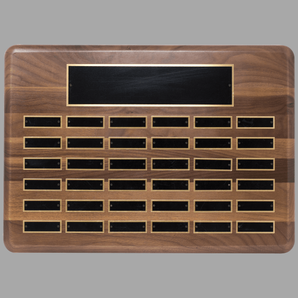15" x 21"/Plates 0.875" x 2.75" Walnut 36 Plate Plaque – item P2303