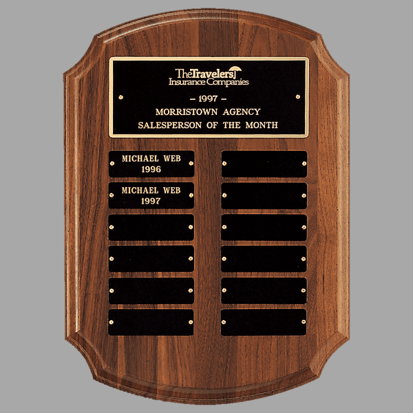 11" x 15" 12 Walnut Plate Perpetual Plaque w/ Black Brass – item P2541