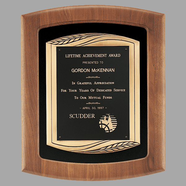 14" x 17" " Walnut Frame w/ Black Velour Background Plaque – item P2773