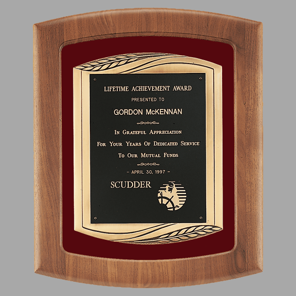 14" x 17" " Walnut Frame w/ Maroon Velour Background Plaque – item P2774