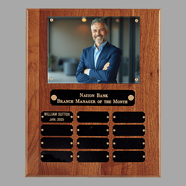10.5" x 13" 12 Walnut Plate Photo Plaque w/ Black Brass – item P2777