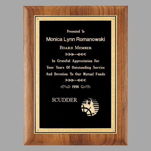 7" x 9" Coventry Series Walnut Plaque w/ Gold Florentine – item P2923
