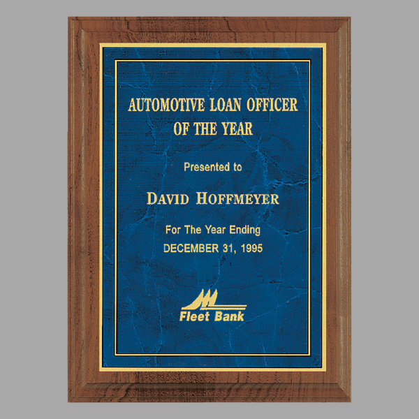 9" x 12" Walnut Step Edge Plaque w/ Gold Border Sapphire – item P2949