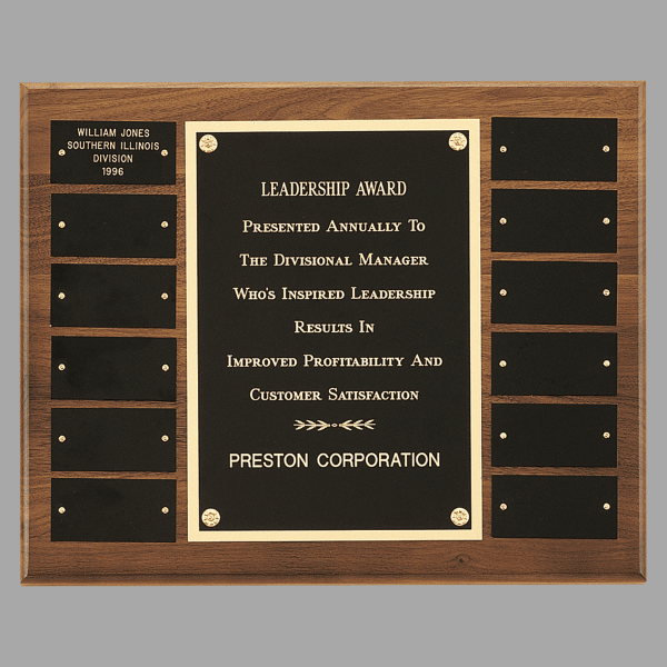 12" x 15"/Plates 1.5" x 3" Walnut 12 Plate Perpetual Plaque – item P2989