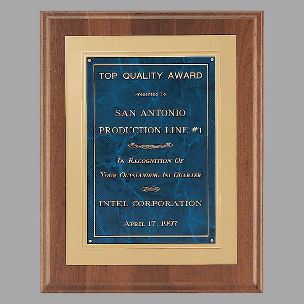 12" x 15" Walnut Step Edge Plaque w/ Sapphire Marble Gold – item P3120