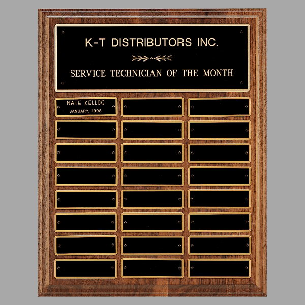 12" x 15"/Plates 1" x 3.25" Walnut Step-Edge 24 Plaque – item P3306