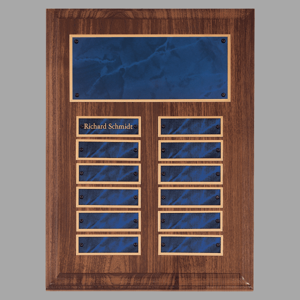 9" x 12" 12 Walnut Plate Perpetual Plaque w/ Sapphire – item P3503