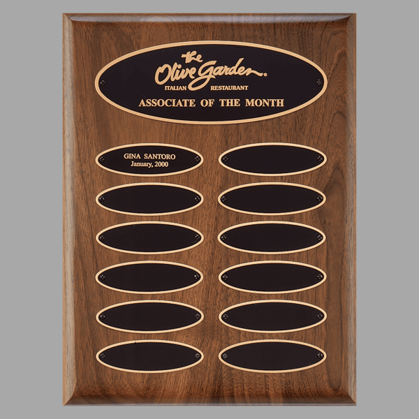 9" x 12"/Plates 1" x 3.25" Walnut 12 Plate Perpetual Plaque – item P3621