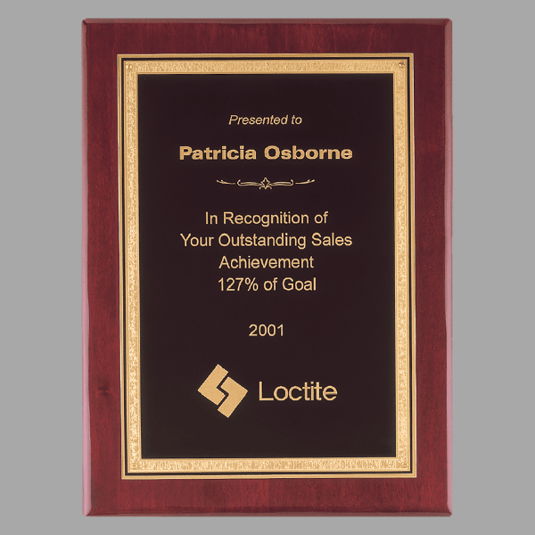 9" x 12" Rosewood Piano Plaque w/ Gold Florentine Black – item P3808