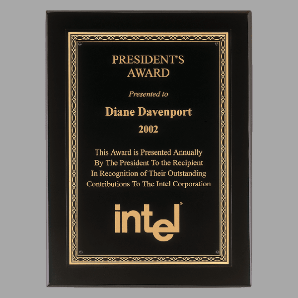 9" x 12" Black Piano Plaque w/ Gold Florentine Plate – item P3813