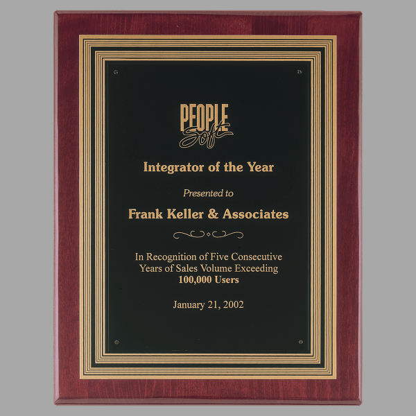 11" x 14" Rosewood Piano Plaque, Black/Gold Embossed Back – item P3821