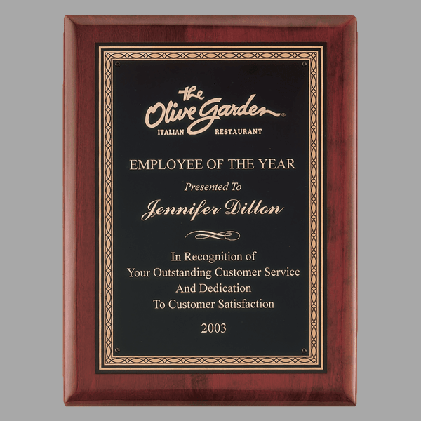 7" x 9" Rosewood Piano Plaque w/ Gold Border Black Plate – item P3911