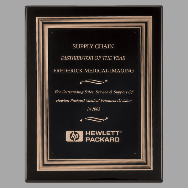 11" x 14" Black Piano Plaque w/ Black/Gold Embossed Back – item P3930