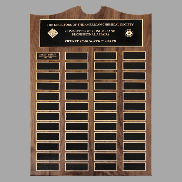 14" x 25"/Plates 1.5" x 3.75" Walnut 36 Plate Plaque – item P3947
