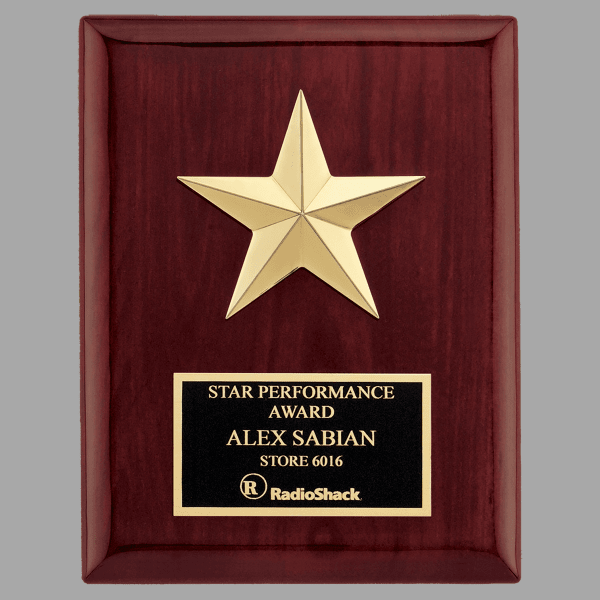 6" x 8" Star w/ Gabled Points & Gold on a Rosewood Plaque – item P3992