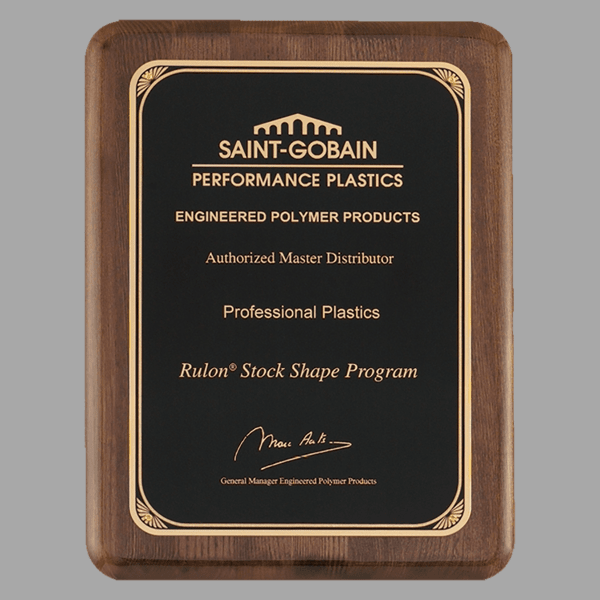 9" x 12" Walnut Piano Plaque w/ Gold Florentine Plate – item P4122