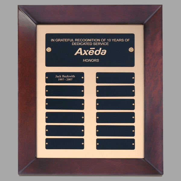 12" x 15" 12 Cherry Frame Perpetual Plaque w/ Gold Metal – item P4277