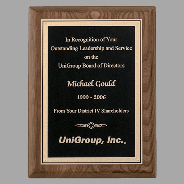 9" x 12" Walnut Piano Plaque w/ Textured Black/Gold – item P4302