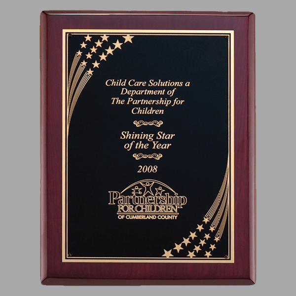 8" x 10.5" Rosewood Piano Plaque w/ Gold Florentine Star – item P4451