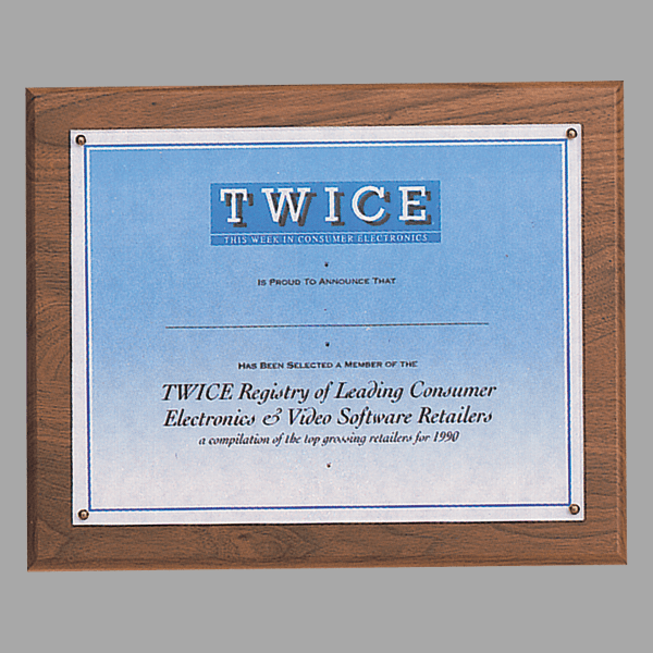 10.5" x 13- 8.5" Holds x 11" Solid Walnut Certificate Plaque – item P452