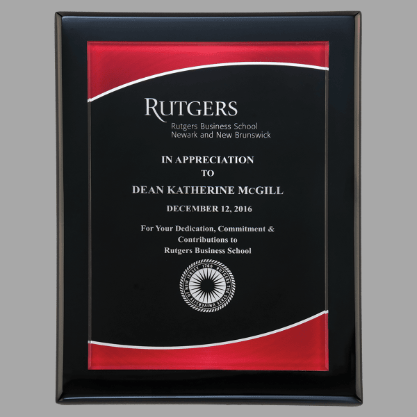 7" x 9" Black Piano Plaque w/ Red Border Acrylic Plate – item P5080