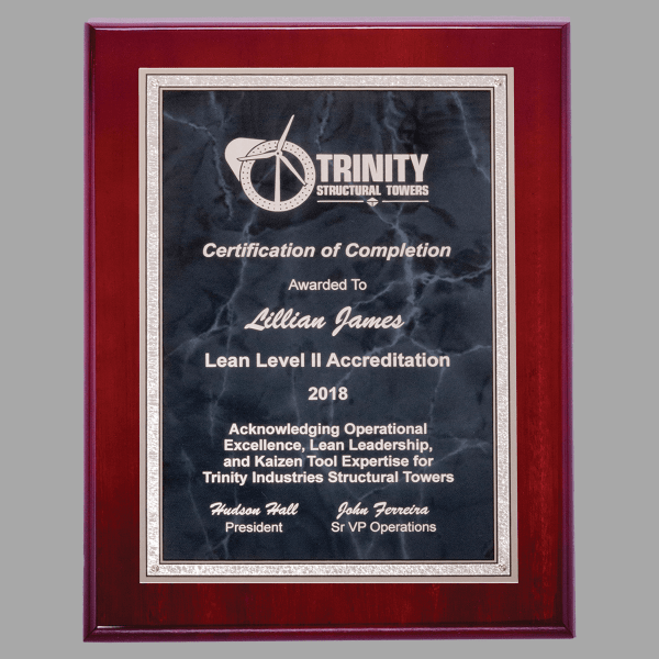 9" x 12" Rosewood Plaque w/ Gray Marble/Silver Florentine – item P5376