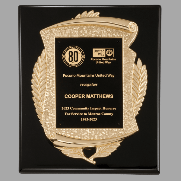 10.5" x 13" Black Plaque w/ Gold Scroll Frame – item P5479