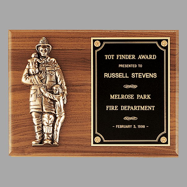 9" x 12" Walnut Plaque w/ Firefighter Relief & Black Plate – item P7