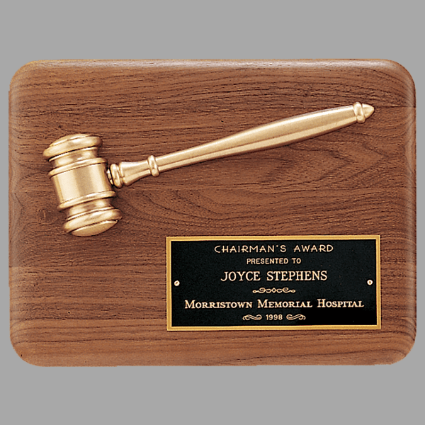 Solid 9" x 12" Walnut Plaque w/ Bronze Half Gavel – item PG1686