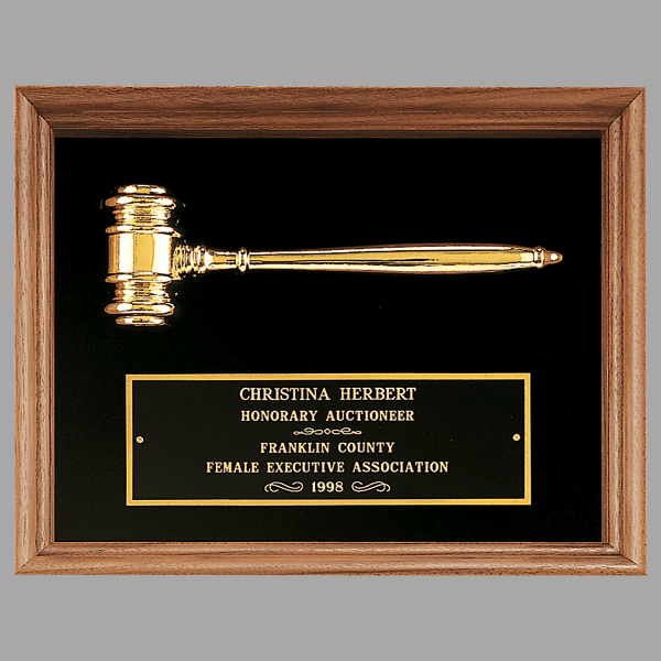 10" x 13" " Gold Electrooplated Gavel a Walnut Frame Plaque – item PG2440