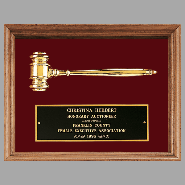 10" x 13" " Gold Electroplated Gavel a Walnut Frame Plaque – item PG3408