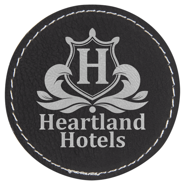 2.5" x 2.5" Black/Silver Round Leatherette Patch with Pro – item PTH353 image 3