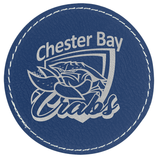 3" x 3" Blue/Silver Round Leatherette Patch with Adhesive – item PTH409 image 3