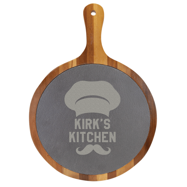 10.5" x 14.5" Round Acacia Wood/Slate Serving Board with – item SLT080