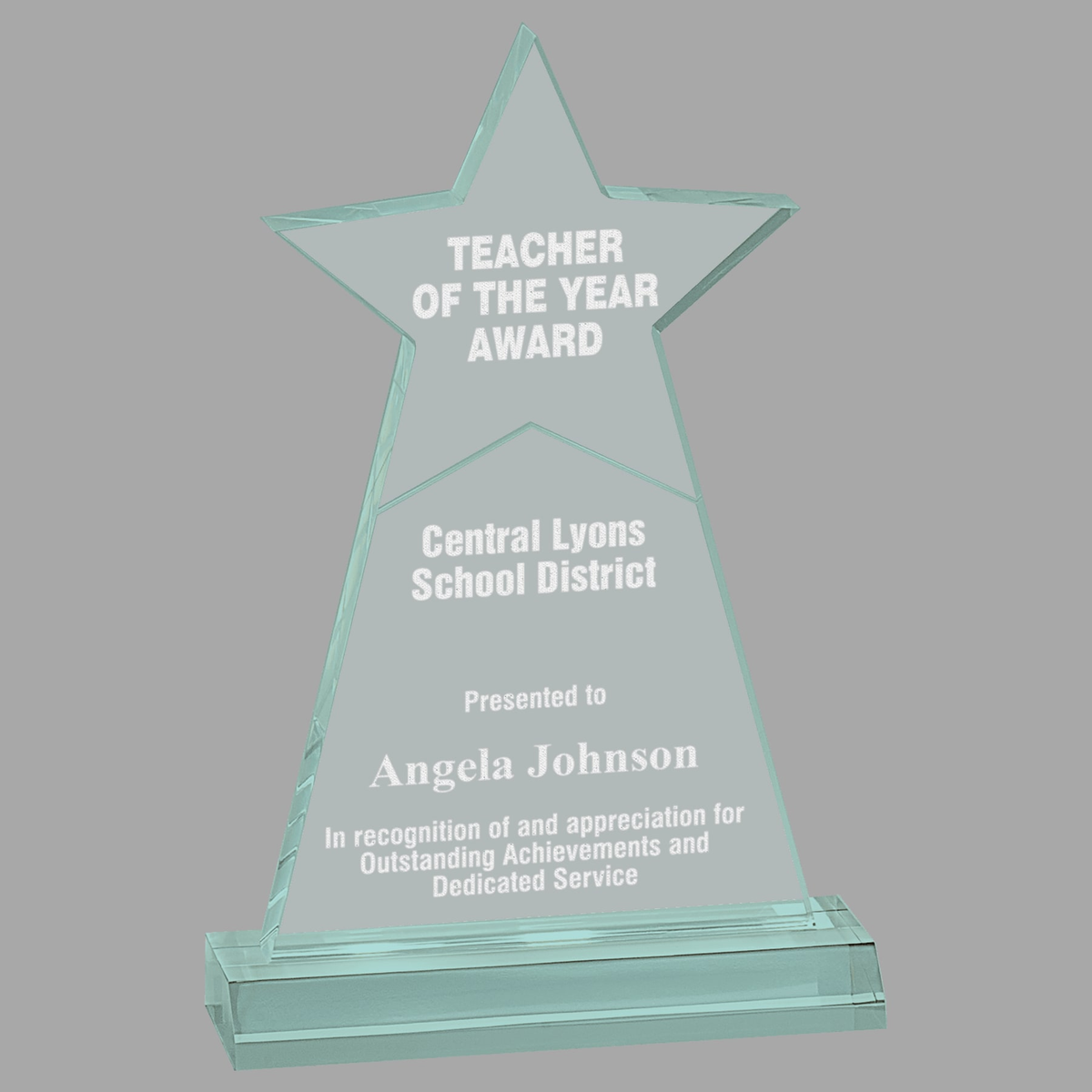 4 3/4" x 8" Jade Star Obelisk Acrylic with 5 3/4" Base — STA8J